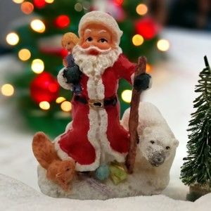 Enesco Santa With Polar Bear Squirrel Doll On His Back Figurine Seasonal